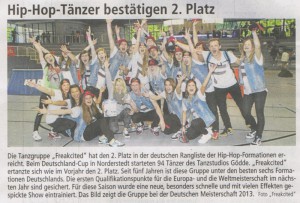 Hip-Hop Tänzer bestätigen zweiten Platz