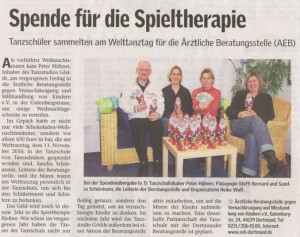 Tanzschüler sammelten für die Spieltherapie